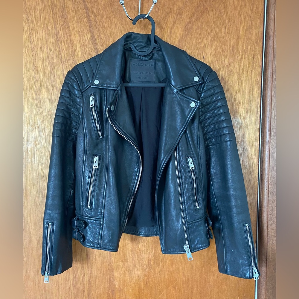 AllSaints (All Saints) Papin Biker Black Leather Jacket